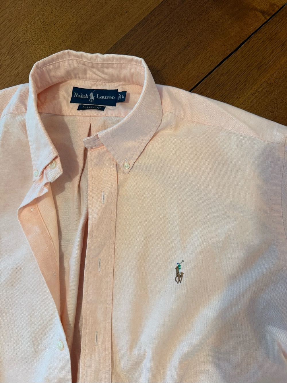 Ralph Lauren peach short sleeve Button-Down Oxford Shirt with Polo Logo LG men’s
